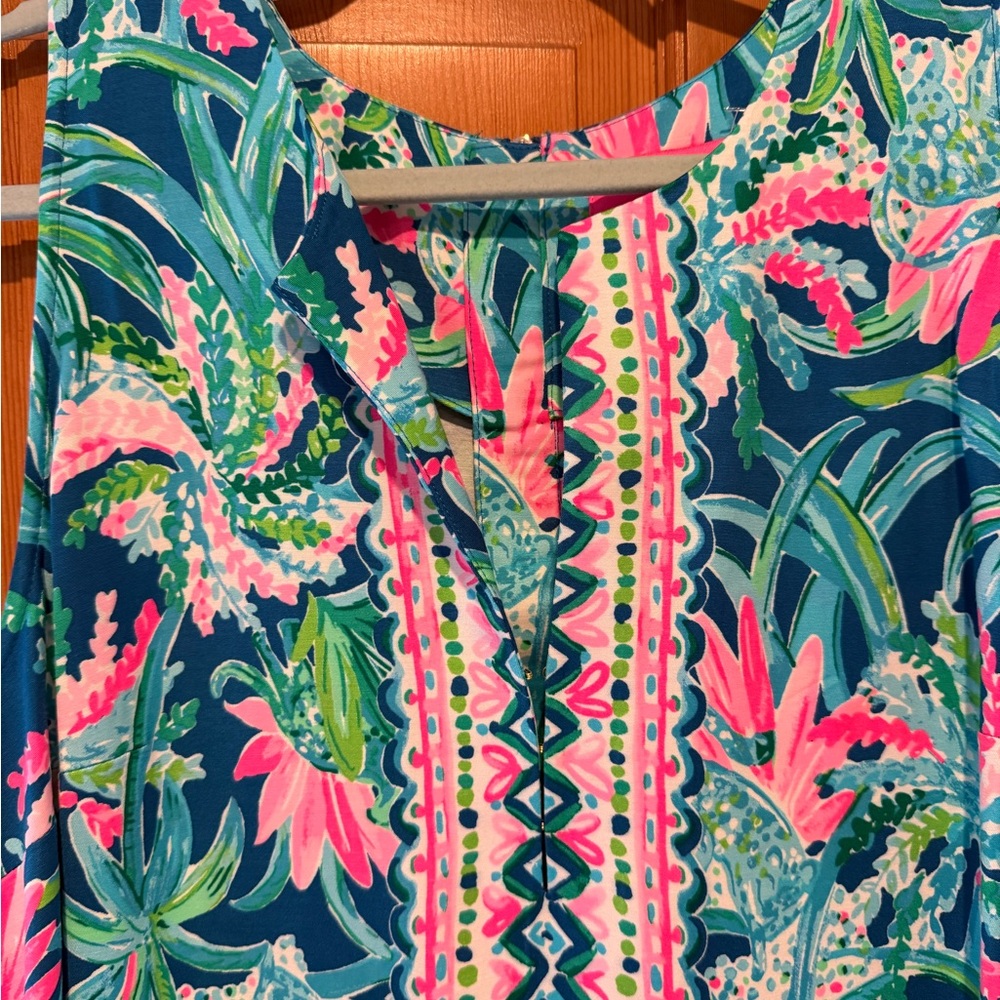 Lilly Pulitzer Pink, Teal & Green Tropical Shift Dress - Picture 6 of 7